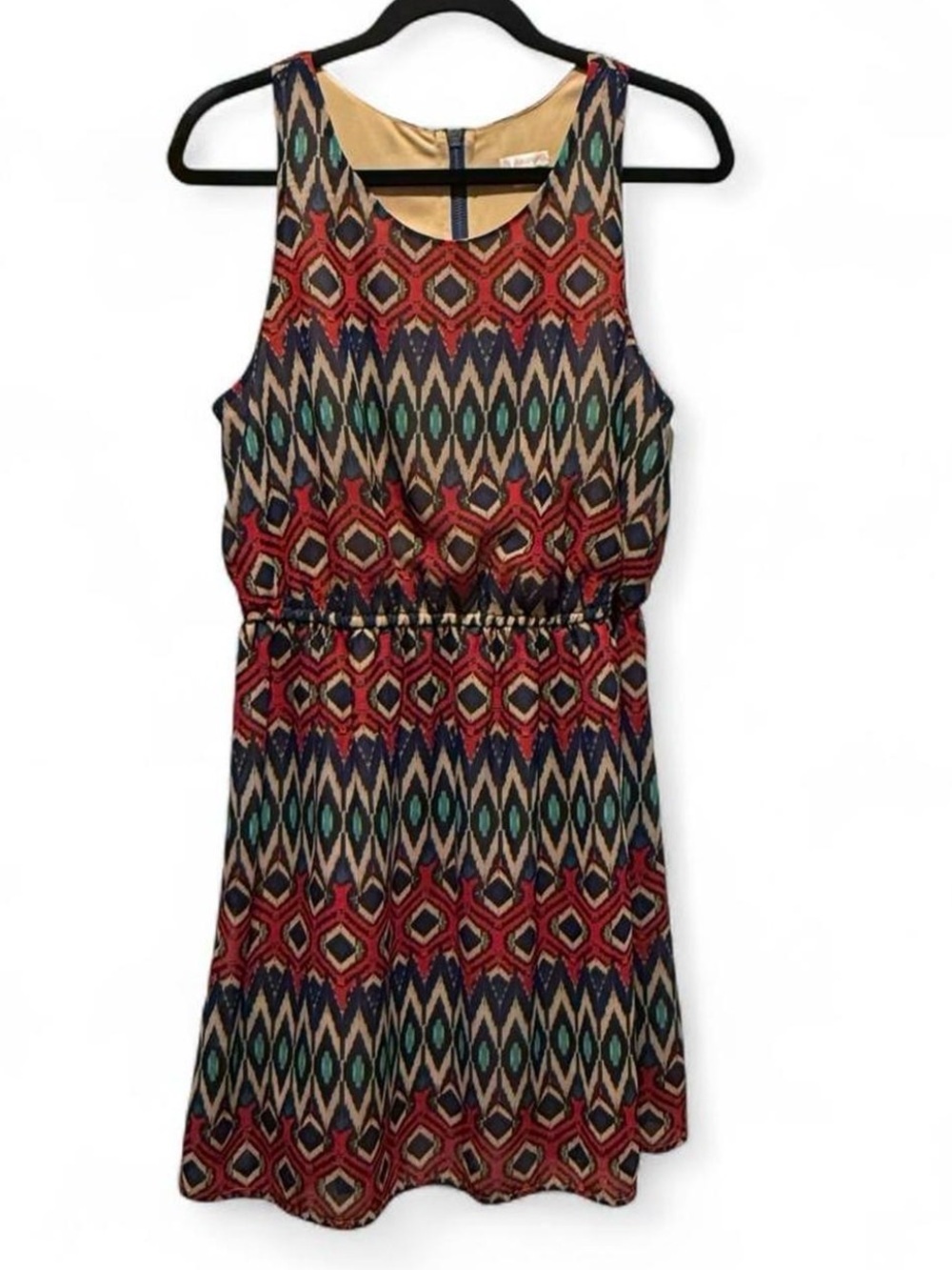 Xhilaration Red Blue Teal Patterned Mini Dress